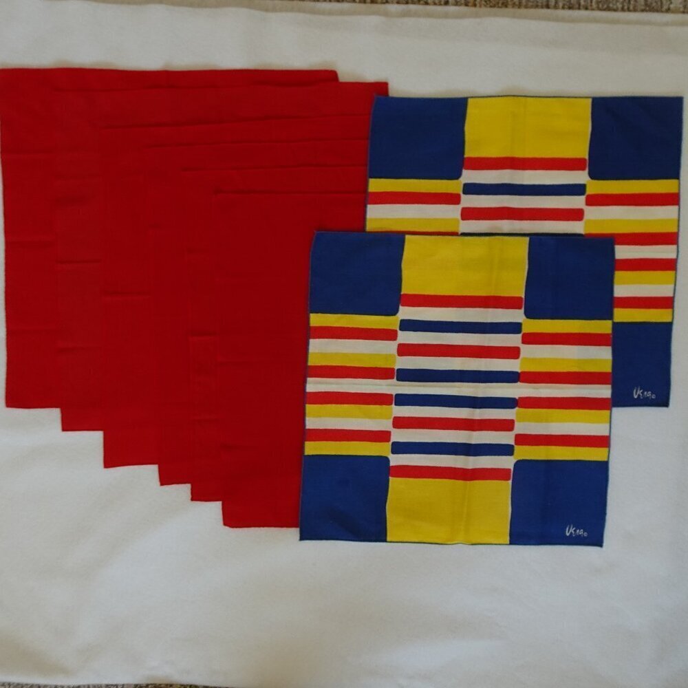 Cloth Napkins Set of 8 Vintage Square Solid Red + Multicolor